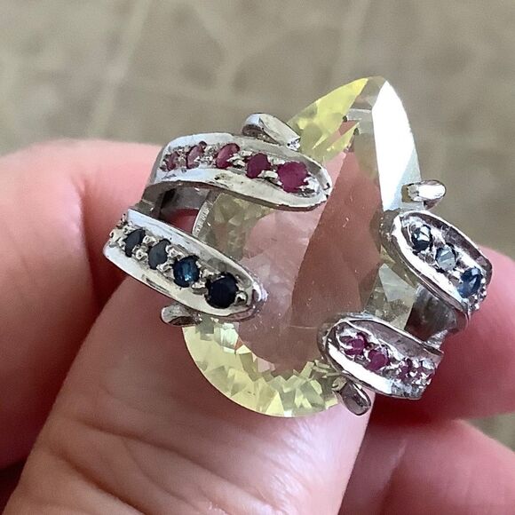 sterling SILVER 925 CITRINE/RUBY/BLUE SAPPHIRE WOMAN RING SIZE US 7.5 - Picture 7 of 13